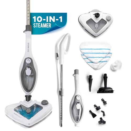 in-1 Steam Mop - Floor Steamer with Detergent Chamber and Detachable Handle for Tile Grout, Clothes, Furniture, Hardwood, Upholstery, & Carpet, Handheld Steam Cleaner for Home Use