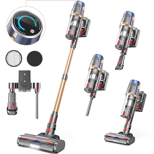 Tangle Stick Vacuum, LED Screen, 1.5L Dust Cup, Rechargeable Lightweight Vacuum for Hardwood Floor, Carpets, Pet Hair