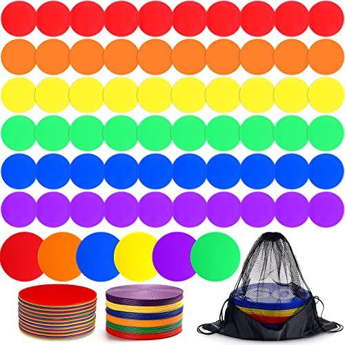 Haull 60 Pcs Spot Markers Floor Spots with Bag Non Slip Vinyl Poly Dots for Gym Floor Basketball Football Soccer Sports Speed Agility Training Gym Dance Classroom(6 Inch)