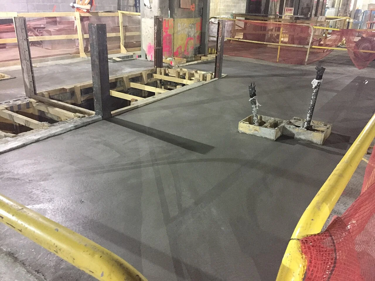 Concrete slab poured for an escalator pit