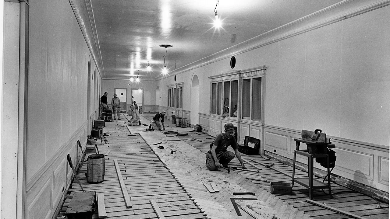 Historic corridor with pale oak floorboards