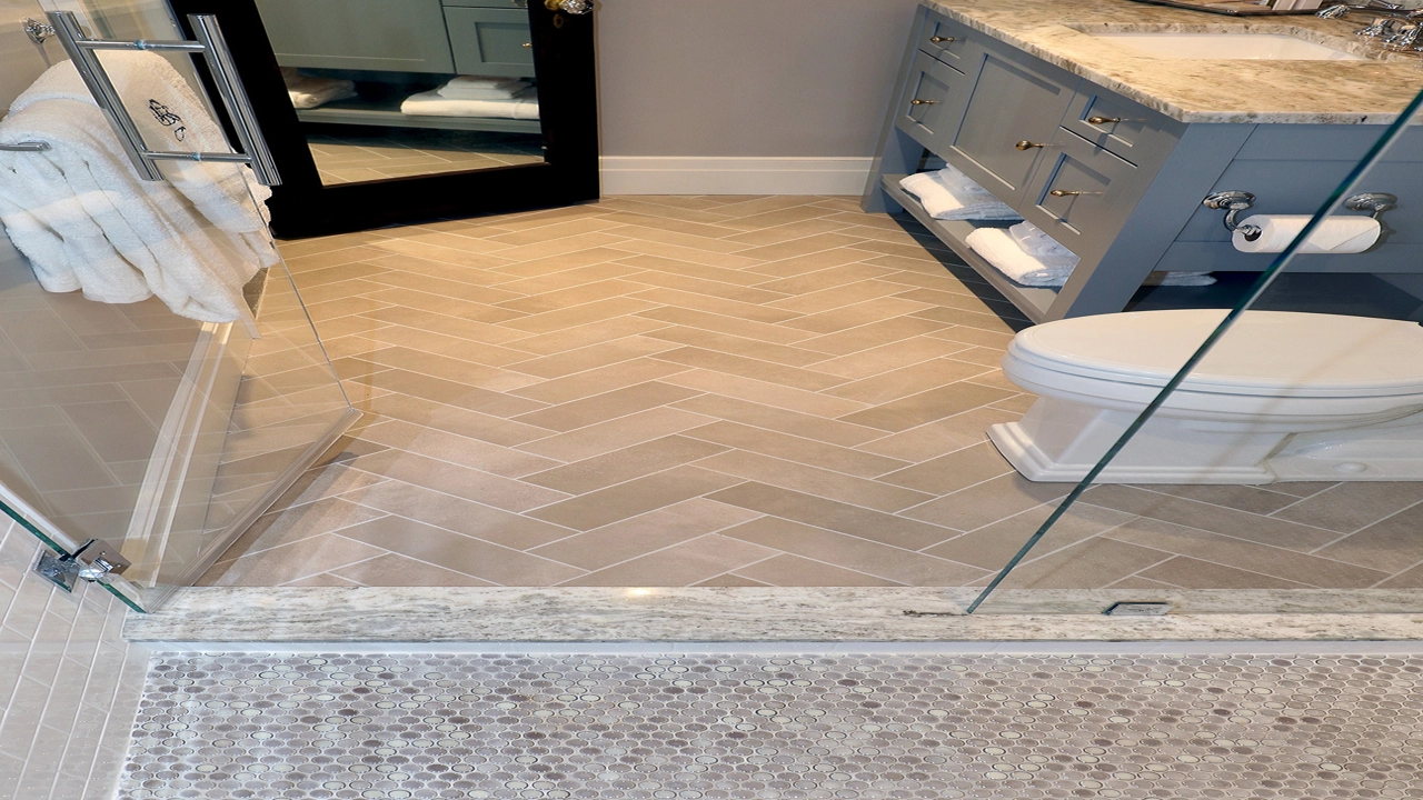 herringbone bathroom floor