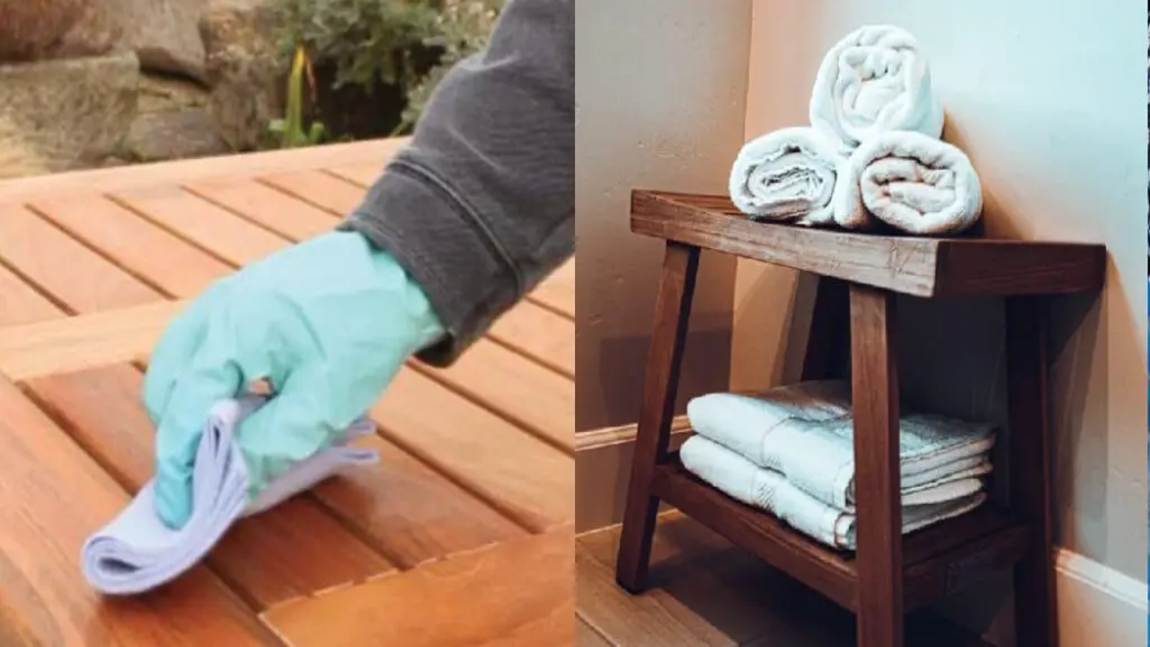 how to clean teak shower bench