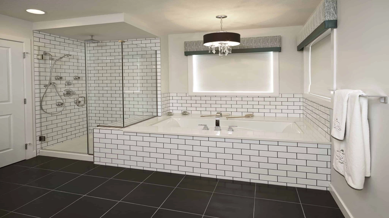 subway tile flooring bathroom